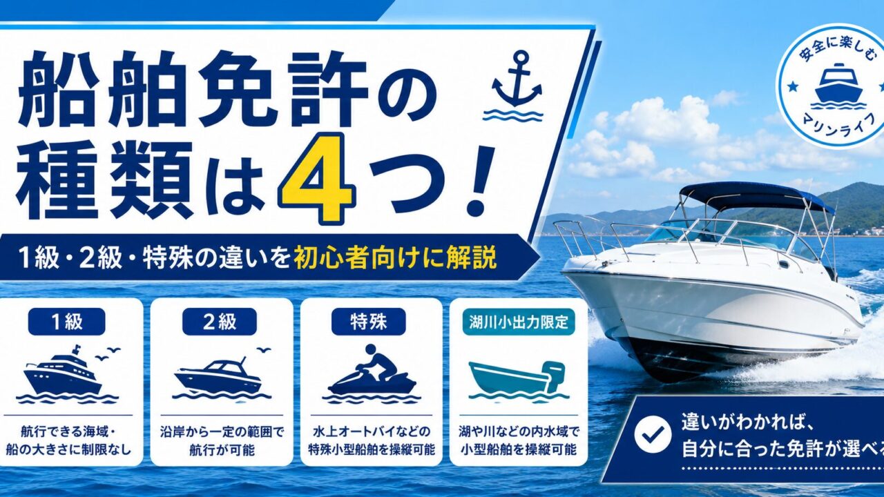 船舶免許の種類は4つ！1級・2級・特殊の違いを初心者向けに解説