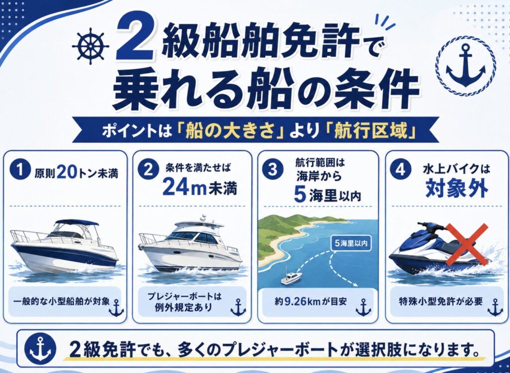 2級船舶免許で乗れる船の条件