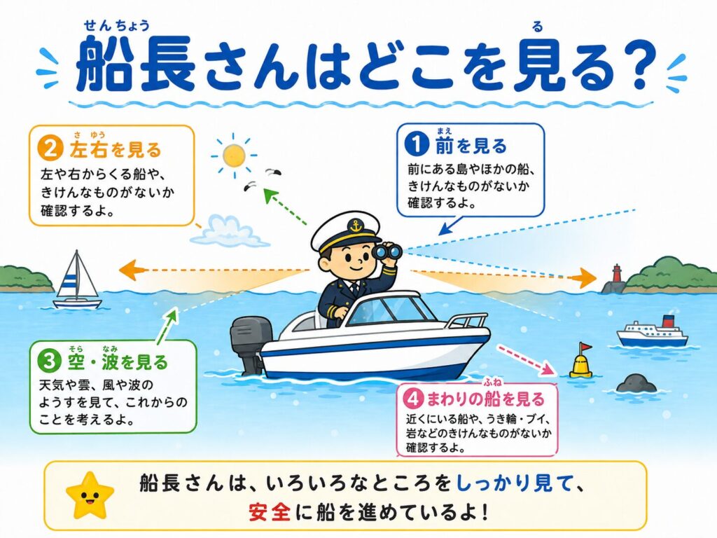 船長さんは運転中どこを見ている?