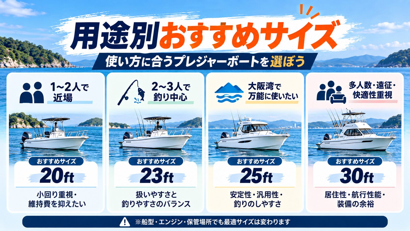 用途別に見るプレジャーボートのおすすめサイズ