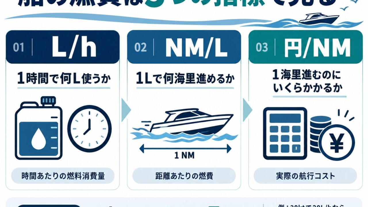船の燃費は3つの指標で見る：L/h・NM/L・円/NM